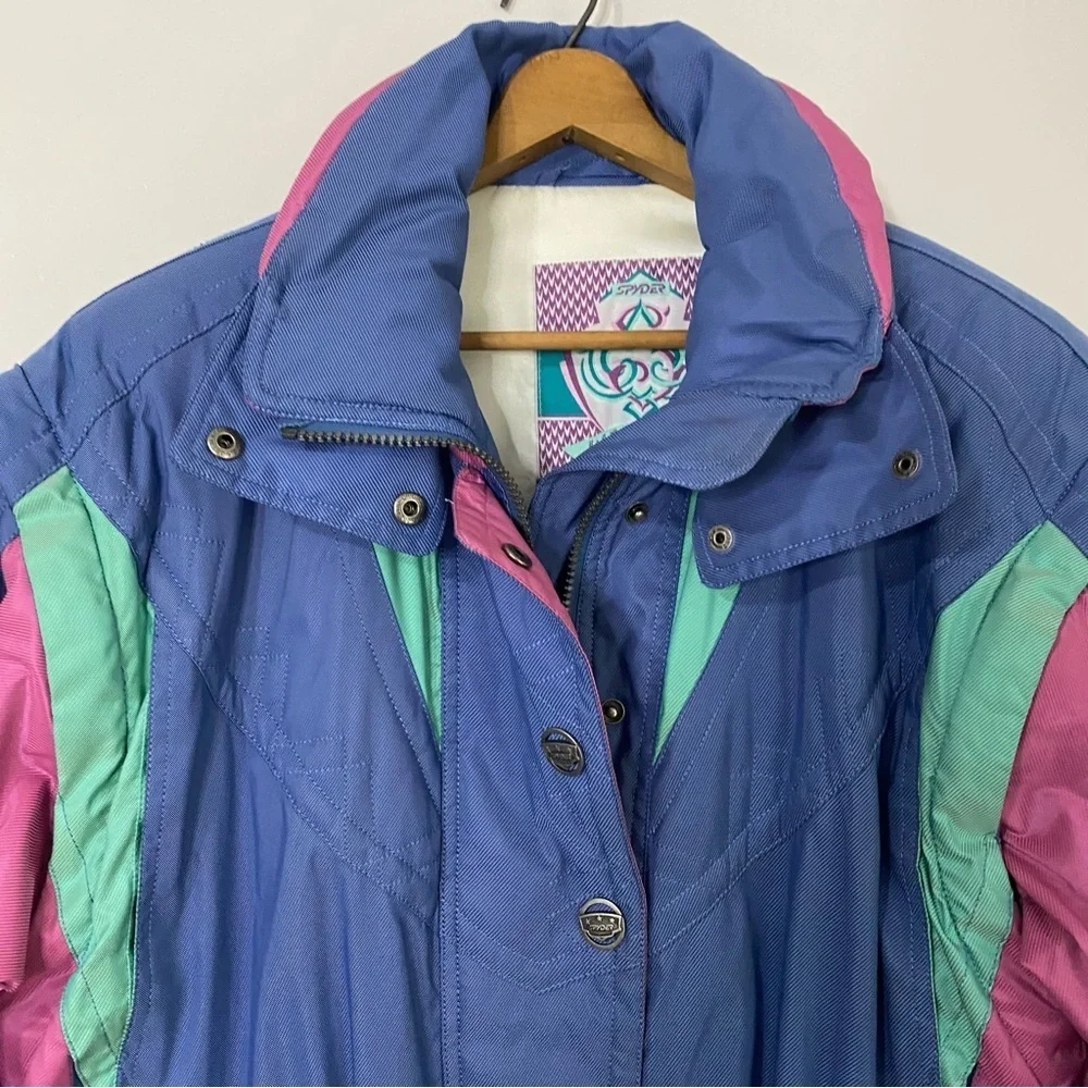 [Spyder] RARE Vintage 80s Blue, Green & Pink Winter Ski Jacket